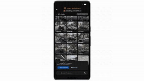 Google’s official AI Edge Gallery demonstration of media retrieval with EmbeddingGemma 2.