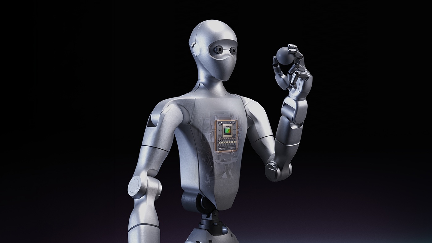 NVIDIA’s official Isaac GR00T reference humanoid image. Used as robotics company context for NVIDIA-affiliated TacitVLA research; this is not the platform evaluated in the paper.